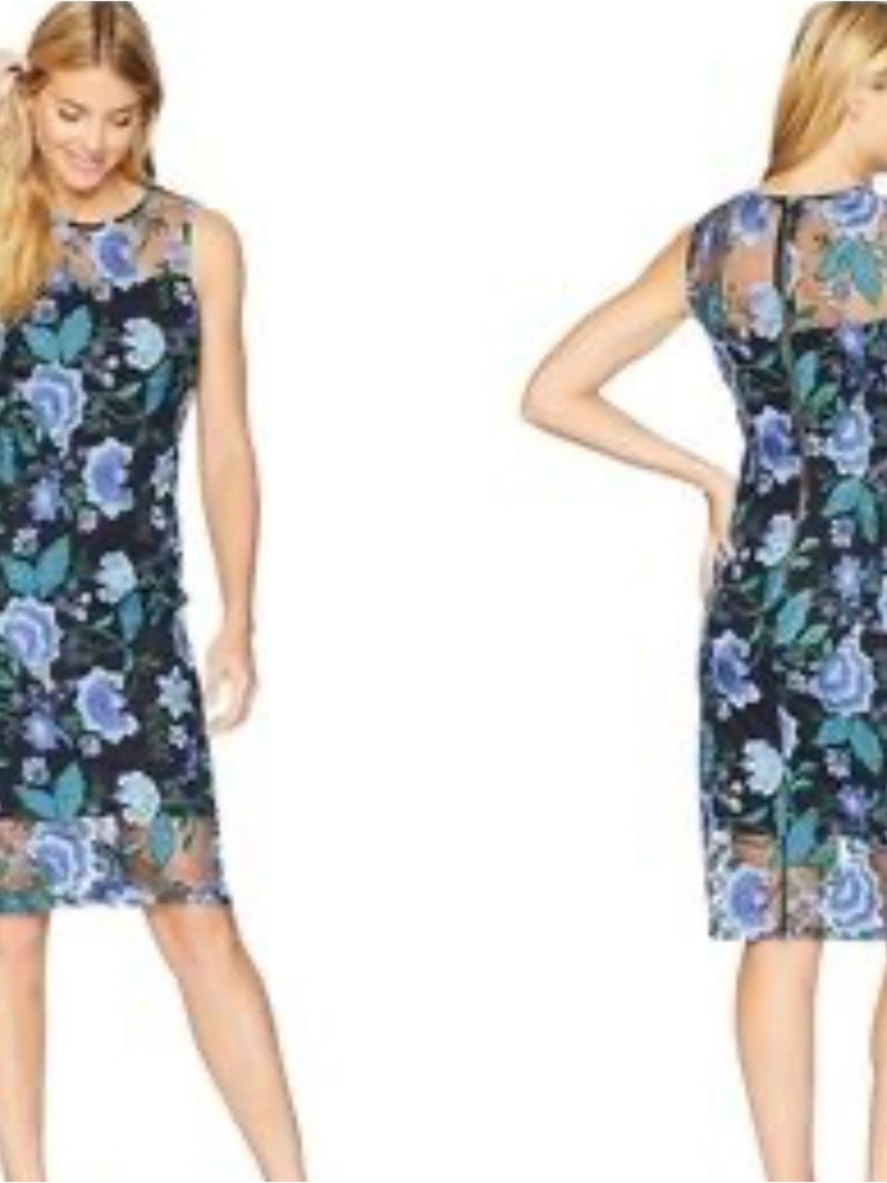 Calvin Klein Black Midi Dress with Blue and Teal Floral Applique